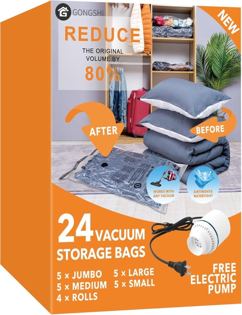 24 Pack Vacuum Storage Bags with Electric Pump
