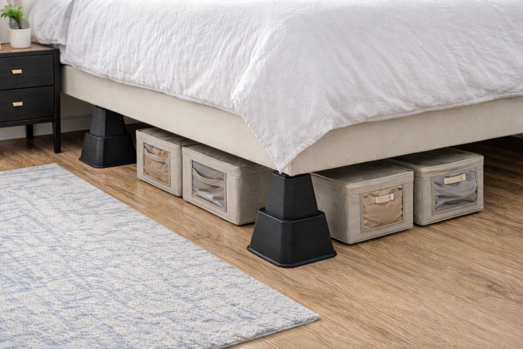 bed risers can instantly create more clearance