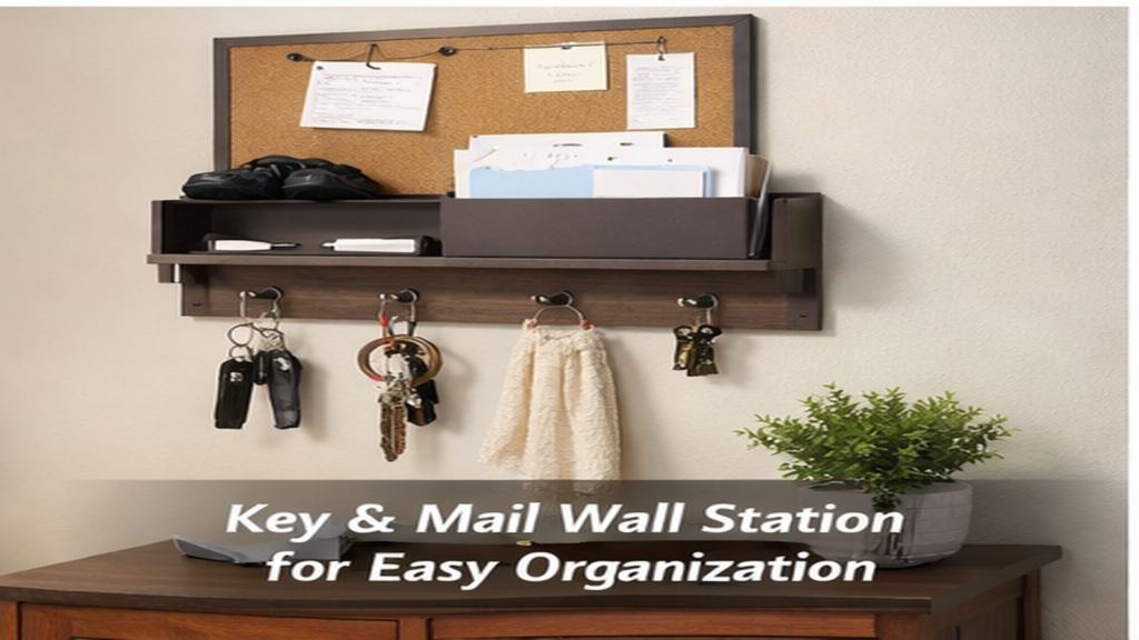 wall mounted key and mail organizer for apartment entryway