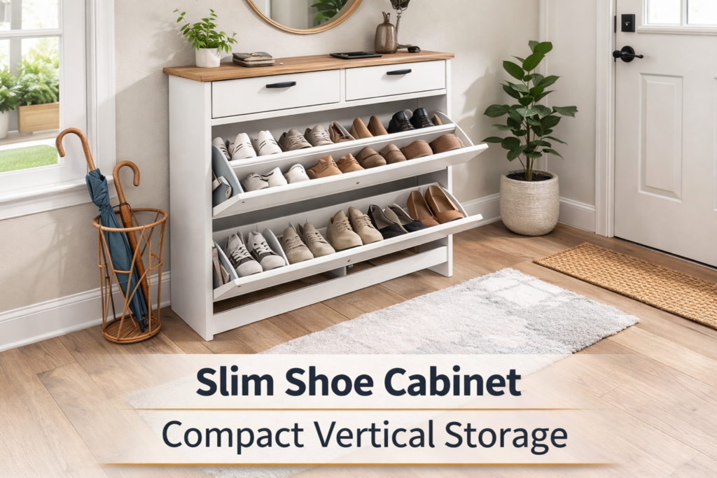 slim shoe cabinet entryway storage idea for small apartments