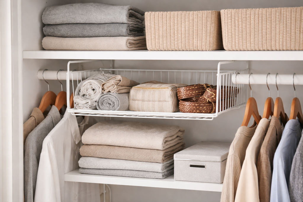under shelf basket adding extra storage in small closet space